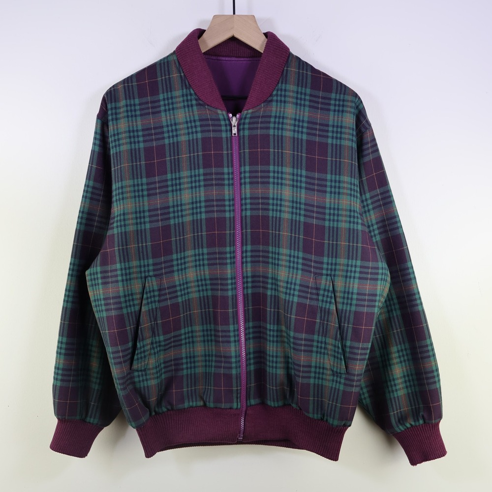 Lacoste Purple and Teal Plaid Bomber Jacket